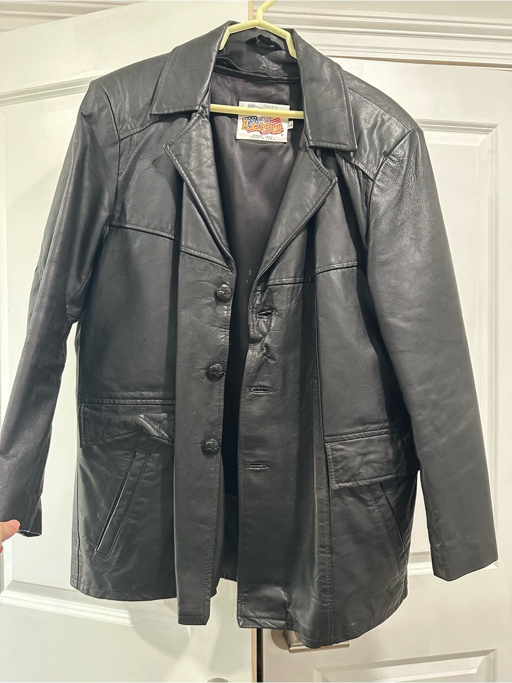Leather Button-Front Bomber Jacket - Black